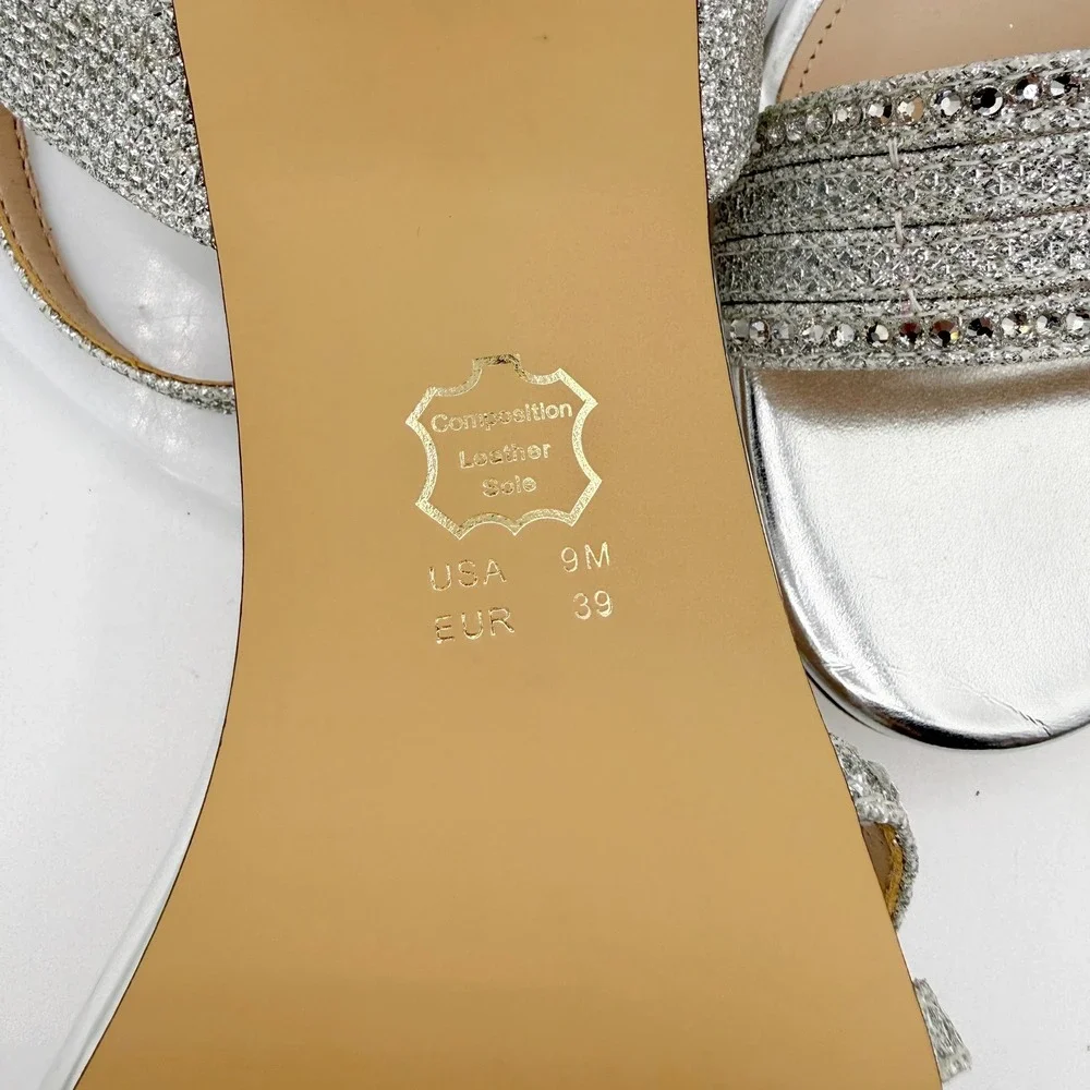Nina Nelena Silver Glitter Size 9 Womens Strappy Kitten Heel Sandal NEW no box